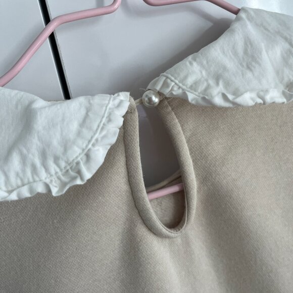 Like New H&M Peter Pan Collar Beige Fleece Pullover Sweatshirt - Picture 3 of 5